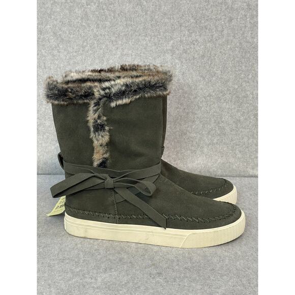 TOMS Vista Faux Fur Lined Forest Green Waterproof Suede/Faux Fur Boot Women Sz 7 - Picture 7 of 10
